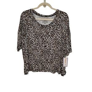 New Joyspun Womens XL Top Animal Leopard T Shirt Cropped Sleep Pajama